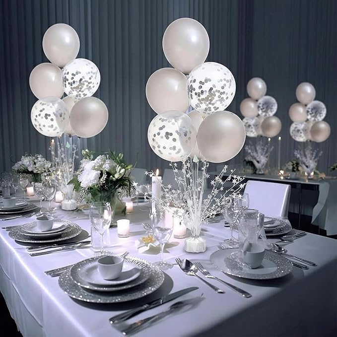 Crowye 6 Pcs Metallic Foil Spray Centerpiece Party Star Decoration Table Decor for Birthday Wedding Graduation Bachelorette Spring Party Holiday(White,Small Star)
