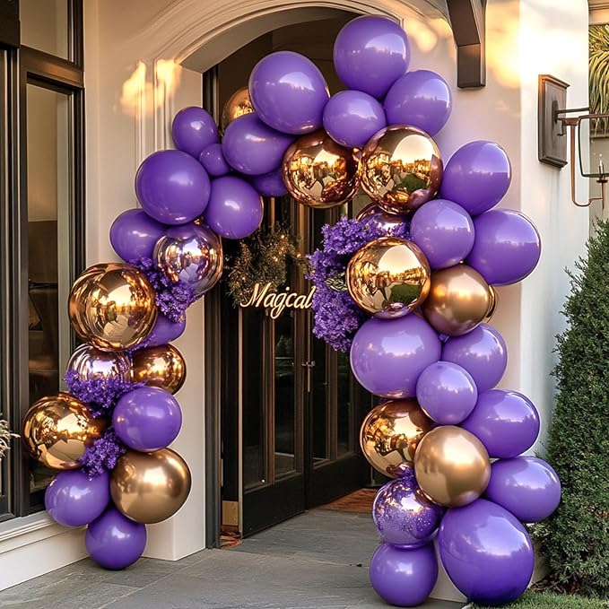 RUBFAC Purple Balloons 129pcs, Lavender Lilac Purple Balloon Arch Kit, Different Sizes 18 12 10 5 Inch for Masquerade Party Decorations Engagement Bachelorette Birthday Bridal Baby Shower Supplies