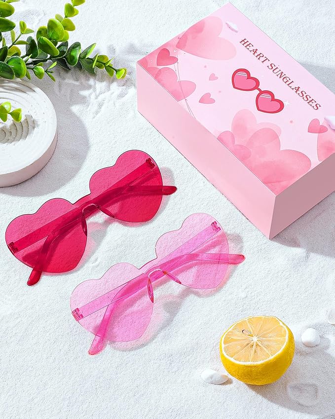 12 Pairs Heart Shaped Sunglasses Candy Color Rimless Fun Heart Glasses for Women Party Favors