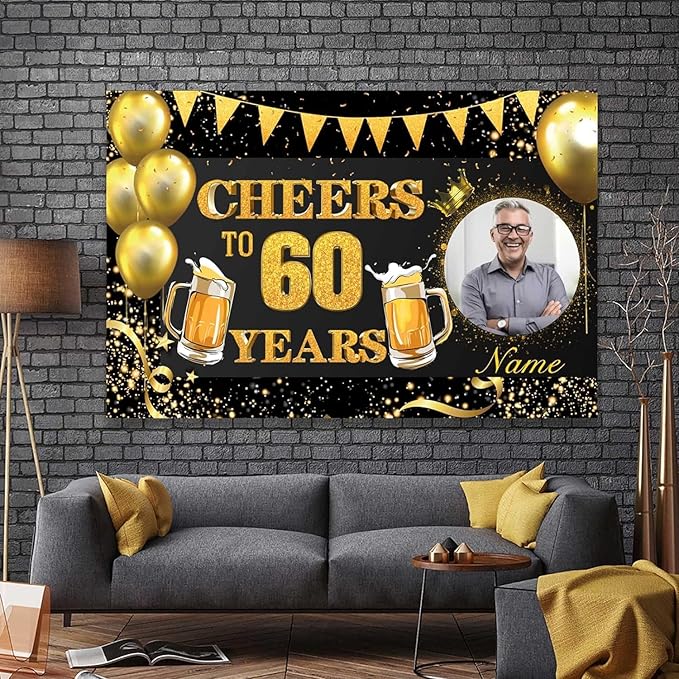 Custom Black and Gold Happy Birthday Party Decorations 30/35/40/45/50/55/60/65/70/75/80/85/90/95/100th Supplies Personalized Birthday Backdrop Banner(4x6ft)