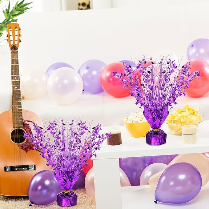 Crowye 6 Pcs Metallic Foil Spray Centerpiece Party Star Decoration Table Decor for Birthday Wedding Graduation Bachelorette Spring Party Holiday(Purple,Small Star)