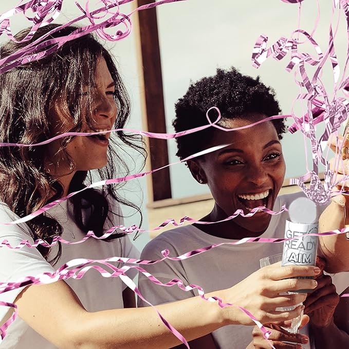 Simplicity Pink Foil No-Mess Celebration Pop Out Streamers, 14 Piece, for Gender Reveals, Birthday Parties, and More