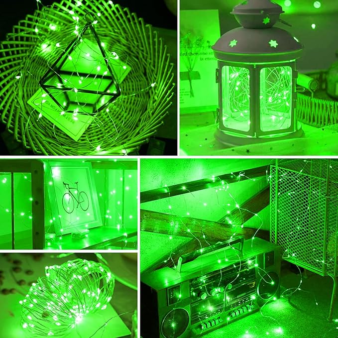 pozzolanas 12 Pack Green Fairy Lights Battery Operated 3 Modes 7FT 20 LED Waterproof String Lights Twinkle Silver Wire for Mason Jars Wedding Christmas Halloween Party Decor (12, Green)