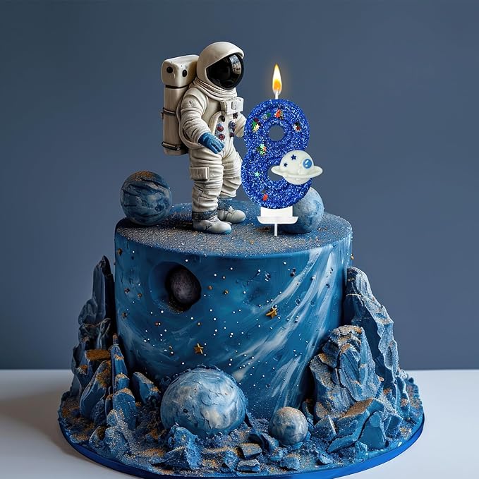 HXOUSE Spaceship Number 8 Birthday Candles - Outer Space Universe Birthday Candles for Cake, 8 Candle Topper for Anniversary Celebrations, Astronaut Rocket Party Decorations for Boys