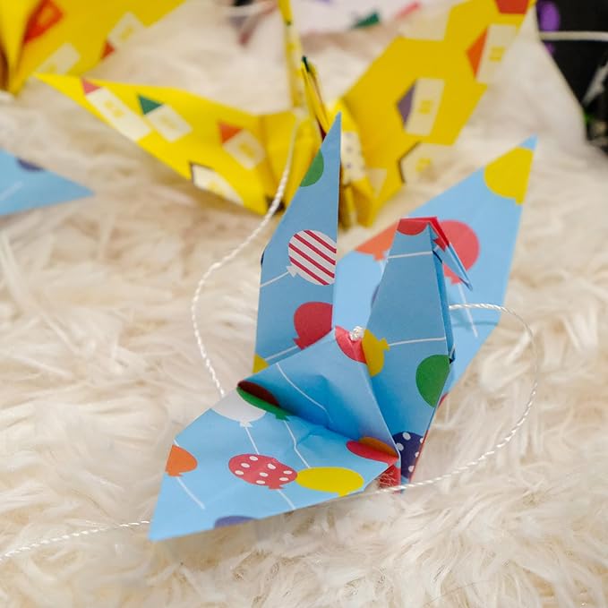 Colorful Geometry Crane Paper Hanging Garlands(3stringsX 5.2ft),Balloon Tree House Alphabet Origami Birds Streamers for Baby Shower Birthday Party Supplies Girl Bedroom Garden Classroom Decor