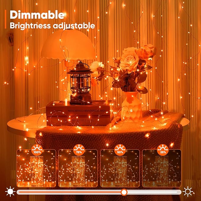 Ariceleo 2 Pack 32.8 Ft. Battery Operated Outdoor String Lights with Remote & Timer, LED Orange Fairy Lights, Waterproof Twinkle Lights for Bedroom, Dorm, Mason Jar, Wedding, Party, Christmas