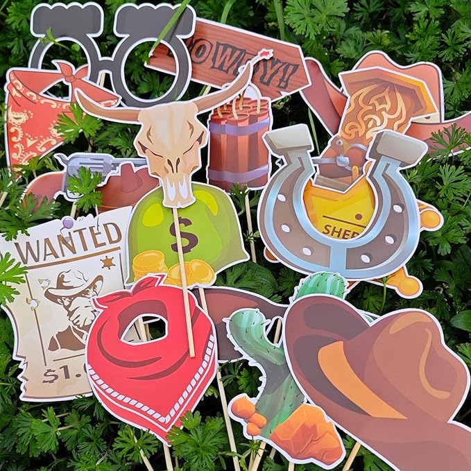 19 Pieces West Cowboy Photo Booth Props Kit, Cowboy Western Party Decorations Selfie Props for Western Cowboy Theme Party Favors Supplies (Cowboy)