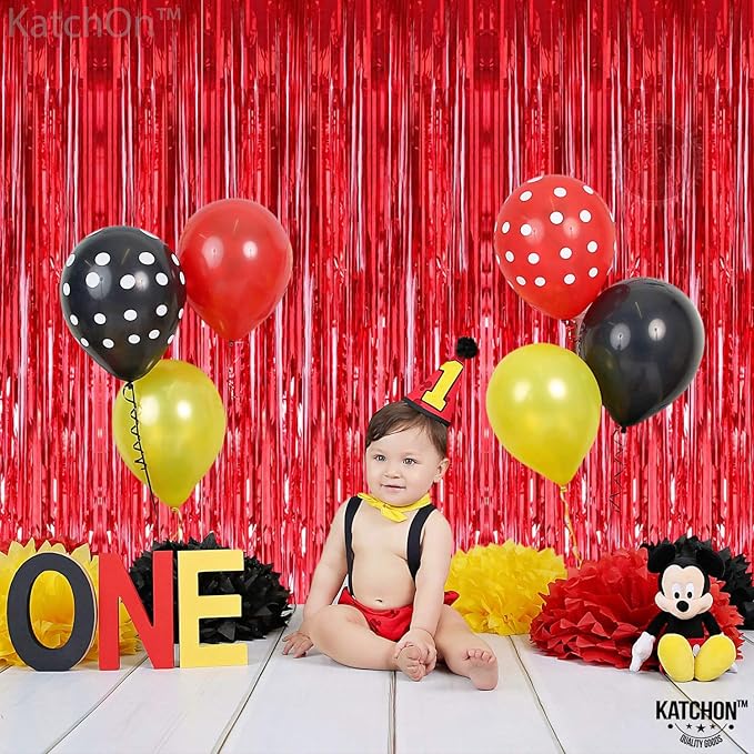 XtraLarge Black and Red Fringe - 8x3.2 Feet, Pack of 4 | Metallic Black and Red Fringe Curtain for Disco | Red and Black Party Decorations | Red and Black Foil Fringe Curtain for Halloween Decorations