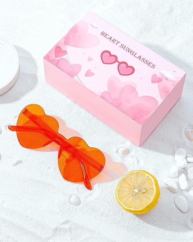 12 Pairs Heart Shaped Sunglasses Candy Color Rimless Fun Heart Glasses for Women Party Favors