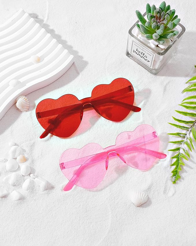 20 Pairs Heart Shaped Sunglasses Bulk, Colorful Rimless Fun Heart Sunglasses for Women Party Favors