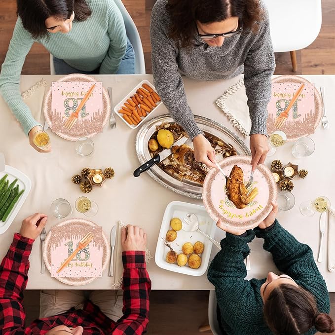 60 PCS 18th Birthday Decorations for Women, 18th Birthday Plates and Napkins Rose Gold Disposable Tableware Set Party Supplies for Women Cheers to 18 Years Anniversary (18TH)