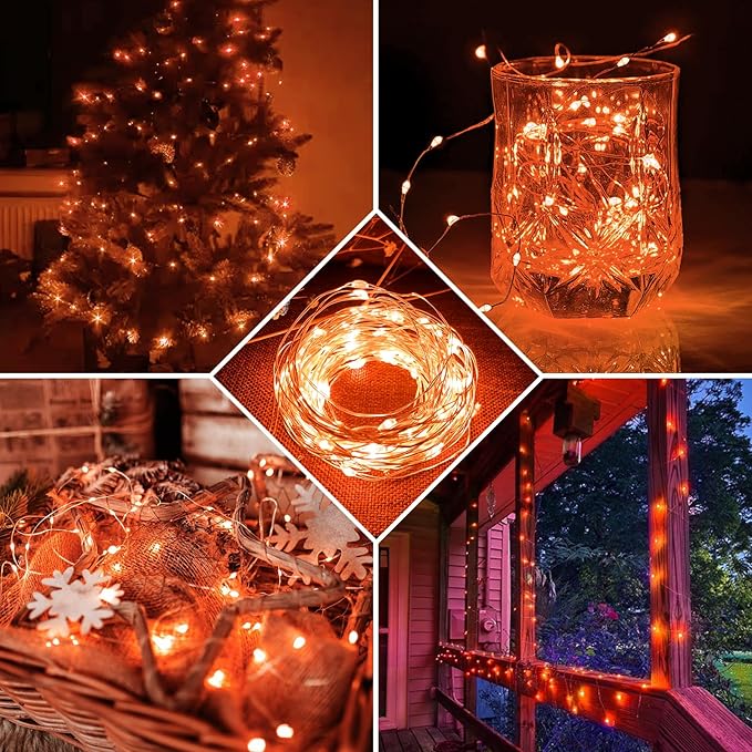 8 Pack Orange Fairy Lights 7Ft 20 LED Twinkle String Lights 3 Modes Battery Operated Waterproof Firefly Starry for Mason Jar Party Wedding Christmas Valentines Day Table Centerpieces