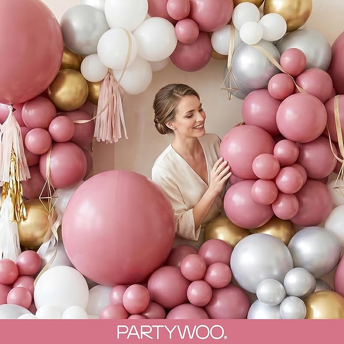 PartyWoo Mauve Balloons 140pcs Different Sizes of 18 12 10 5 Inch Dusty Pink Rose Blush Boho Netural Balloon Arch Kit Garland for Baby Shower Wedding Engagement Birthday Party Decorations Pink-F02