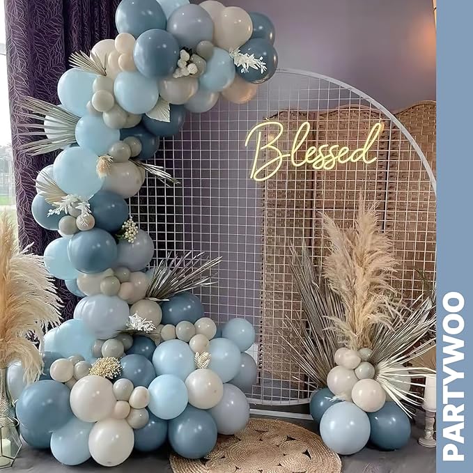 PartyWoo Dusty Blue Balloons 66pcs 12 Inch Light Baby Slate Blue Off White Sand Metallic Gold Boho Confetti Balloons for Graduation Boy Baby Shower Gender Reveal Birthday Wedding Party Decorations
