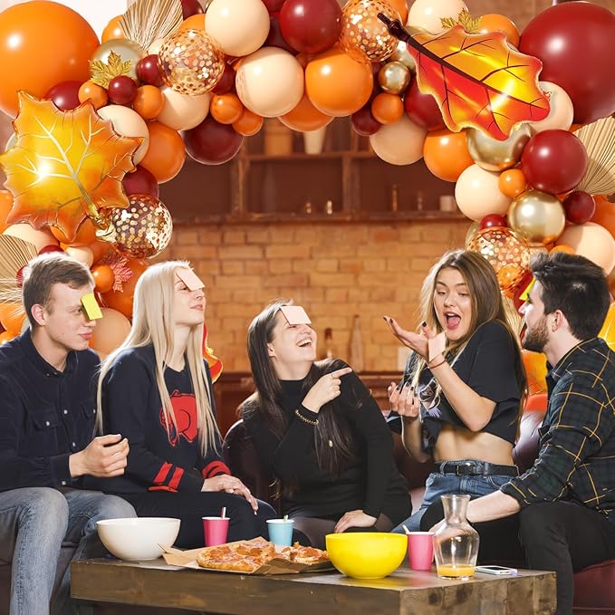 Orange Balloon Arch Kit, Thanksgiving Fall Balloons Garland with Leaf Foil Ballon Burgundy Burnt Orange Baloon for Autumn Birthday Hello Fall Shower Party Decorations