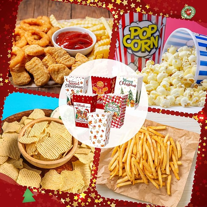Gueevin 60 Pcs Christmas Popcorn Boxes Gingerbread Man Treat Boxes Candy Cookie Holder Container for Christmas Party Favors Supplies Decorations