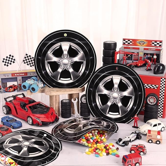 Resurhang 60 Pcs Race Car Treat Bags Zipper Racing Themed Food Goodie Gifts Bags Resealable Sport Themed Snack Candy Containers for Wheels Birthday Party Baby Shower Supplies