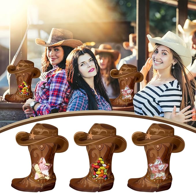 Resurhang 60 Pcs Cowboy Boots Zipper Treat Bags Wild West Food Goodie Gifts Bags Resealable Western Theme Party Snack Candy Containers for Cowboy Birthday Bachelorette Baby Shower Supplies