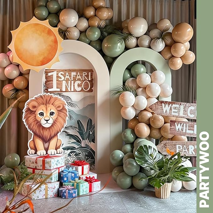 PartyWoo Sage Green Balloons 66pcs 12 Inch Metallic Gold Sand White Light Brown Gold Confetti Balloons for Baby Shower Wedding Engagement Jungle Woodland Forest Birthday Party Decorations