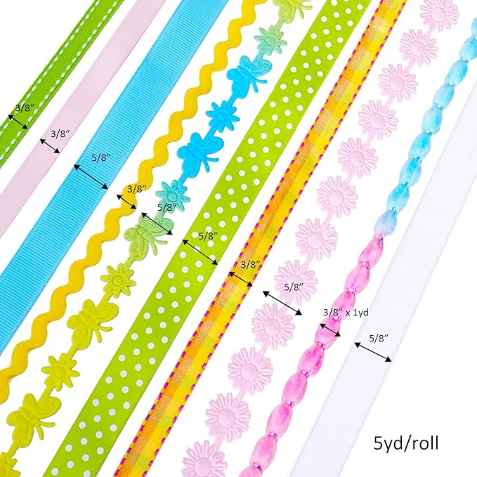 LaRibbons Spring Ribbon Set, Pastel Easter Craft Ribbons with Floral, Polka Dot & Gingham, Ideal for Gift Wrapping, Hair Bows, Spring Decor, DIY Crafts 46 Yards
