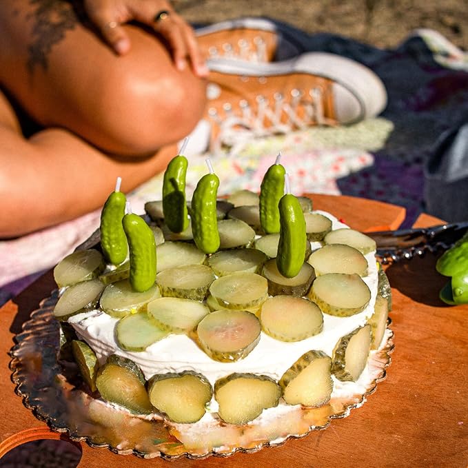 Genuine Fred Pickle Party Candles Set of 6 Quirky Pickle-Shaped Party Birthday Candles 2" Tall Fun and Unique Party Decor Gift-Ready Package