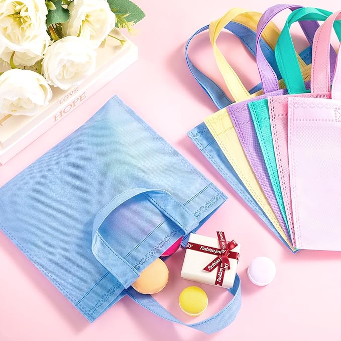 Sunnymove 36 Pcs Pastel Gift Bags Bulk with Handles, Small Non Woven Reusable Party Favor Bags, Treat Goodie Totes for Birthday, Baby Shower, Wedding, Bridal Shower, Graduation Supply