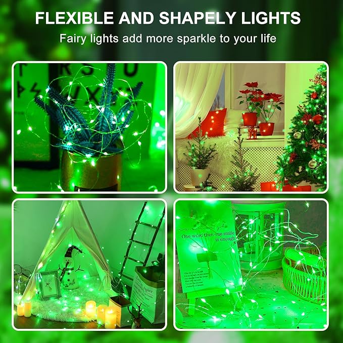 Aogist 2 Pack-50LED Fairy Lights 16ft Dual Power(USB/Battery) with Remote & Timer, 8 Modes Flexible Copper Wire Waterproof String Lights for Outdoor Christmas Wedding Bedroom Party Decor,Green