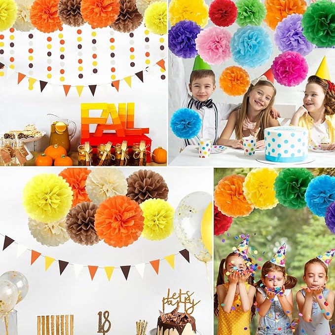 Qimoo 20pcs Orange Tissue Paper Pom Poms Flowers Balls for Party Wedding Decoration