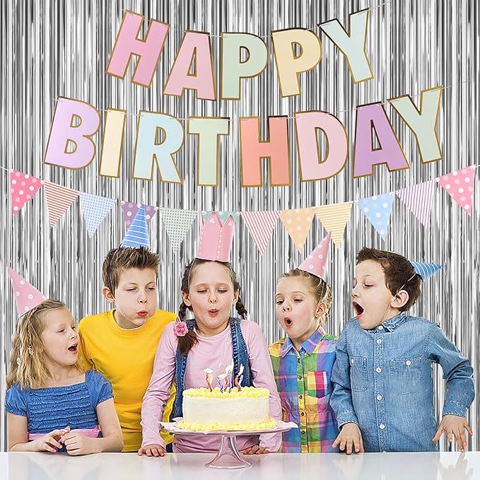 Picoway Happy Birthday Banner | Multicolour2 Macaron Birthday Signs Banners | Pastel Birthday Party Decor | Women & Girls | 8" x 6" Triangular Banner