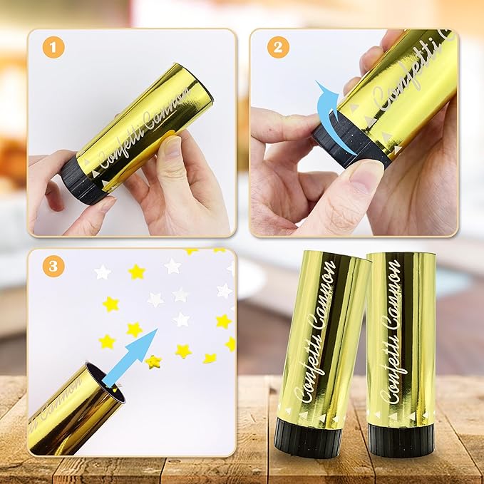 Confetti Poppers Cannons for Wedding Birthday Graduation Baby Shower Anniversary Christmas New Year's Kids Fun Party Supplies Decorations and Favors (Gold Silver)