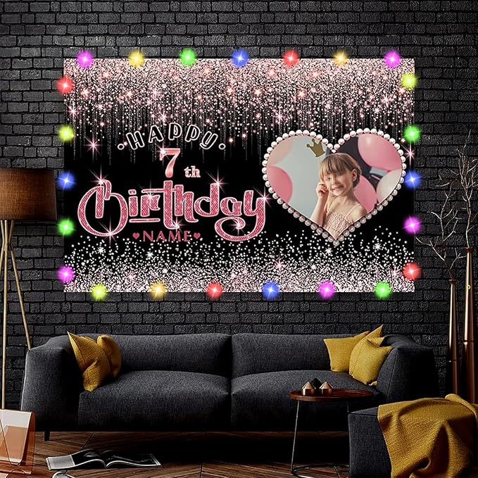 Dicodes Customizable Rose Gold Happy Birthday Decoration Banner - Personalization Large Sizes Photo Background - Supports Custom Photos and Names