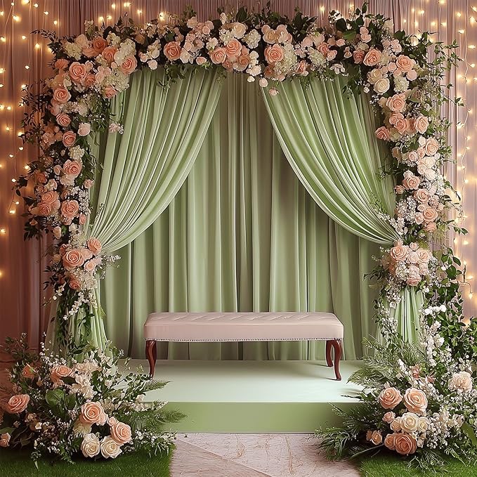 ESGOTBME 10x10ft Wrinkle Free Sage Green Backdrop Curtain for Parties Soft Fabric Drapes Wedding Curtain Backdrop for Birthday Party Decorations Background for Photography 5x10ft, 2 Panels