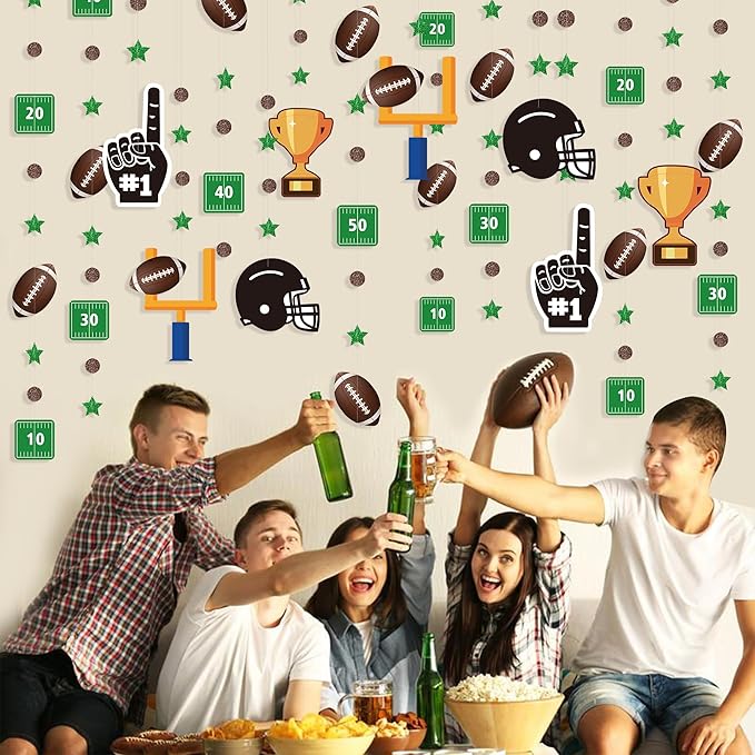 Football Party Decorations Star Circle Dot Football Helmet Goalpost Trophy Finger #1 Touchdown Hanging Cutout Garland Streamer for Birthday Baby Shower Wedding Classroom Nursery Wall Ceiling Decor