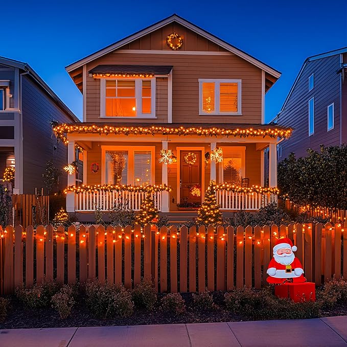 JMEXSUSS 150 LED Orange Halloween Lights Indoor Outdoor, Connectable Christmas String Lights Indoor Plug in, 8 Modes Orange Lights for Halloween Fireplace Tree Bedroom Party Decor