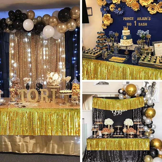 BEISHIDA 3 Packs 30 Feet Metallic Foil Fringe Garland Tinsel Streamers,Laser Gold Wall Hanging Tinsel Fringe Banners for Wedding Birthday Party Decoration Halloween Christmas New Year