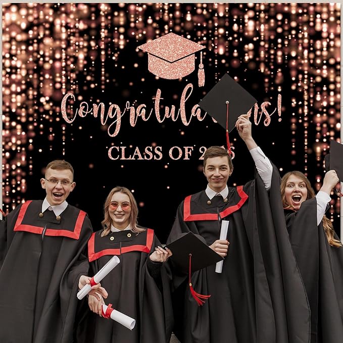 Mocsicka Class of 2026 Backdrop Rose Gold Glitter Bokeh Graduation Party Background 2026 Congrats Grad Prom Party Cake Table Decoration Photo Booth Props (10x7ft)