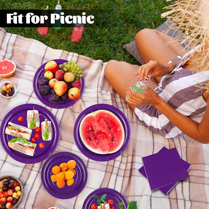 Ruisita 48 Pieces Dark Purple Party Supplies Solid Dark Purple Tableware Including 7 Inch and 9 Inch Paper Dinner Plates 2 Ply Napkins for Wedding, Birthday Party, Picnic, Barbecue (Serves 16)