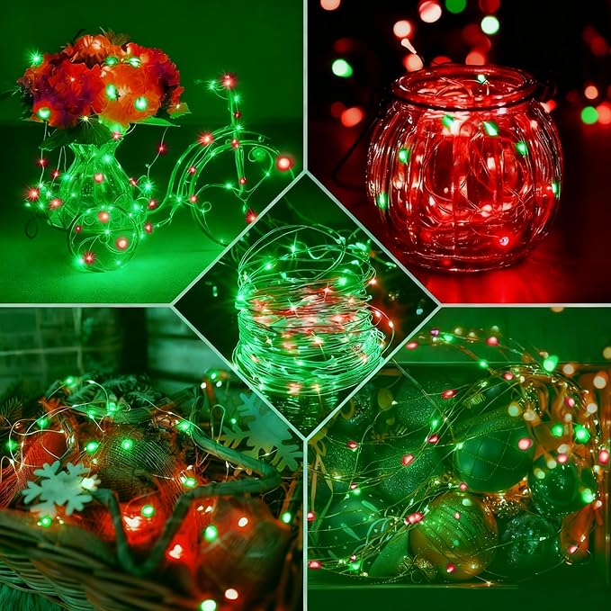 100 Pack Fairy Lights 7Ft 20 LED Twinkle String Lights 3 Modes Battery Operated Waterproof Firefly Starry for Mason Jar Party Wedding Christmas Valentines Day Table Centerpieces,Red&Green