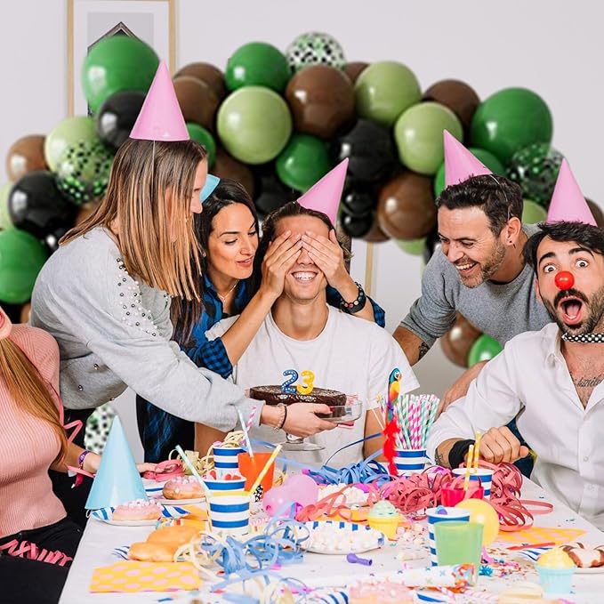 Green and Brown Balloons, 50PCS 12 Inch Camouflage Green Black Brown Ballons, Dark Emerald Green Confetti Balloon for Camping Game Jungle Theme Camo Birthday Army Party Decorations