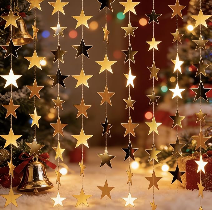 7 Pack 91.8 ft Gold Star Garland Banner Double Side Hanging Star Streamers Paper Star Banner Backdrop for Graduation Birthday Baby Shower Wedding Classroom Party Ceiling Decorations