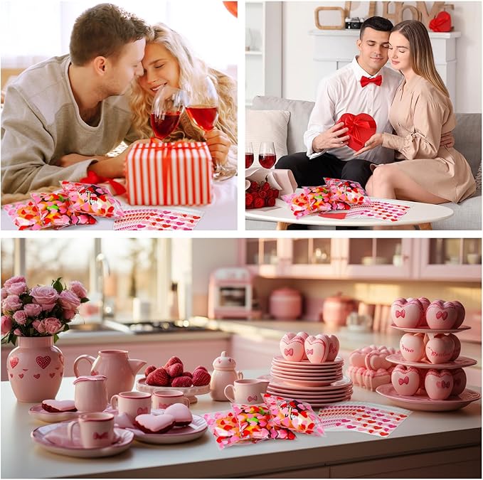 Supervitae 200 Pcs Valentines Cellophane Cookie Bags Bulk 4 x 4 Inch Heart Cellophane Bags Self Adhesive Clear Treat Goodie Gift for Valentine's Day Party Supplies Snacks Bakery Cookie Packaging