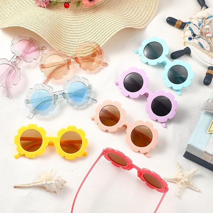24 Pairs Flower Sunglasses Bulk Round Cute Flower Shaped Glasses Groovy Sunglasses Beach Eyewear Party Favors