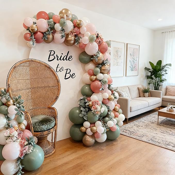 Bridal Shower Balloon Arch Garland Kit, 139pcs Sage Green Retro Dusty Pink Metallic Gold Balloons for Bachelorette Bride To Be Wedding Birthday Party Decorations