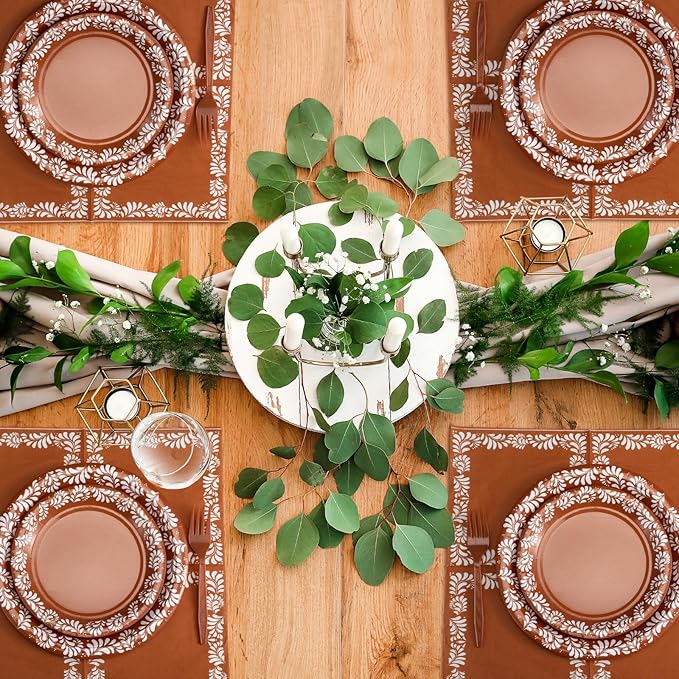 AmazingSpark 122 Pcs Brown Cielito Lindo Baby Shower Decoration Platos De Barro Mexicanos Fiesta Talavera Paper Plates Mexican Napkins Forks Tableware Set for Birthday Weeding Party Supplies, Serve 24