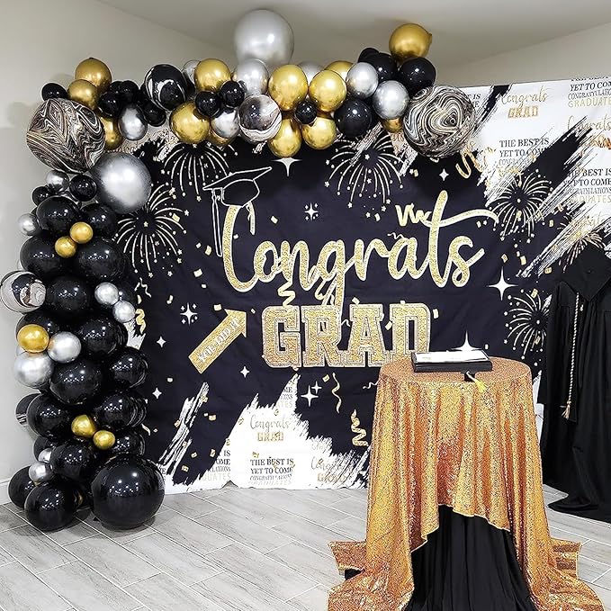 Black and Gold Balloons Set, 12 Inch Black Gold Silver Balloon New Year Eve Party Decoration Black Silver Latex Balloons for New Year Party Birthday Wedding Graduation Banquet Decoration