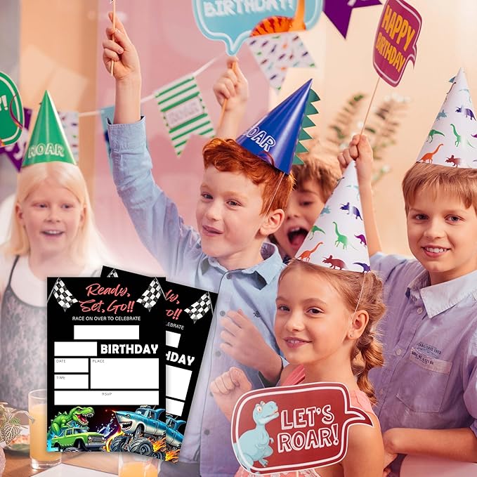 Race Car Birthday Party Invitations – Ready, Set, Go! – 20 Invitation Cards 4"x6" with Envelopes for Fun-Filled Birthday Celebrations.(013)