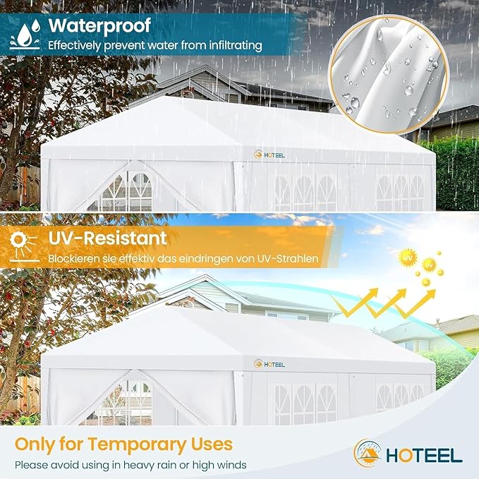 HOTEEL 10x20FT Party Tent Outdoor Large Canopy with 6 Removable Sidewalls, 2 Zipper Doors, 12 Ropes and 24 Stakes for 20-30 People, Carpas para Fiestas for Wedding Patio Backyard, White