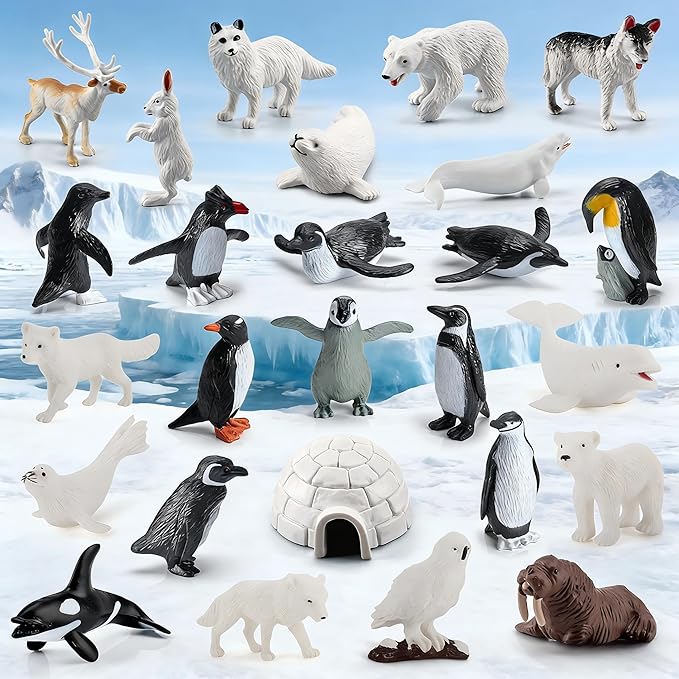 26 Pcs Cute Mini Arctic Animals Figurines Set Realistic Polar Tiny Penguin Animal Figurines Cupcake Cake Topper Christmas Birthday Gift Christmas Party Supplies Gift