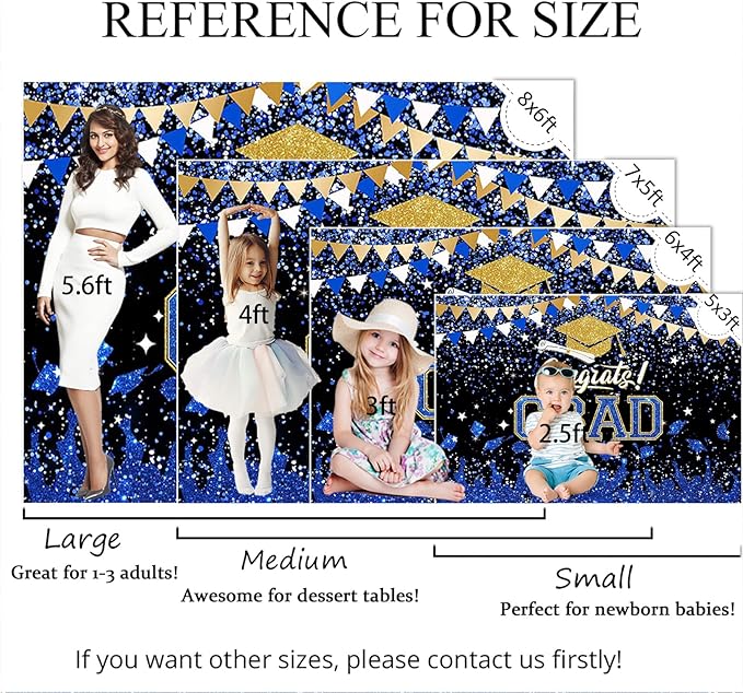 Mocsicka Graduation Party Decorations 2026 Congrats Grad Backdrops for Photography Bachelor Cap Congratulations Grad Photo Backdrop Graduation Prom Party Supplie (Blue and Gold, 8x6ft(96x72 inch))