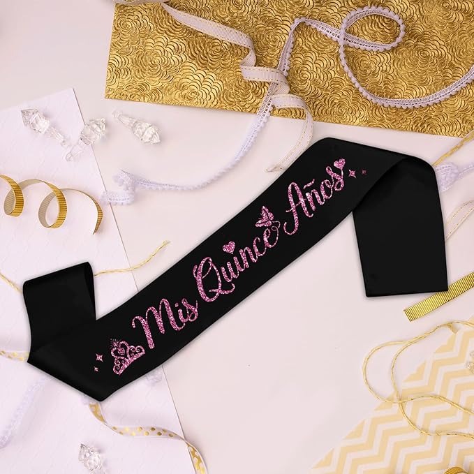 Mis Quince Anos Sash,Quinceanera Sweet 15 Birthday Party Accessories,15 Year Old Gifts for Girls,Spanish 15th Birthday Party Decorations